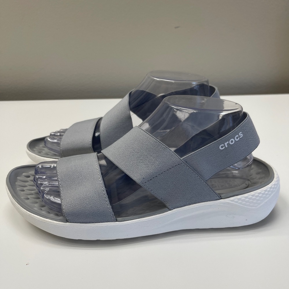 Crocs Literide Stretch Sandals Womens 9 Grey White Slingback Comfort 206081 - Picture 3 of 9